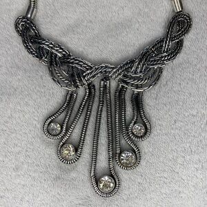 Howard's rhinestone knotted drop silver necklace